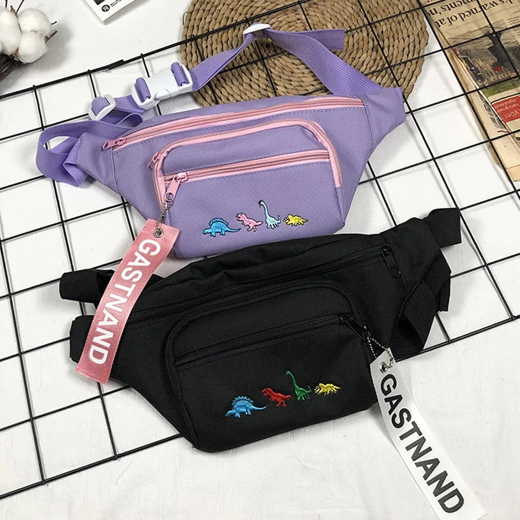 Chest Bag Cartoon Dinosaur Embroidery Purple Banana Fanny Pack Belt Bags