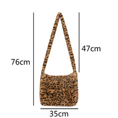Female Fluffy Crossbody Bag Leopard Print Shoulder Satchel