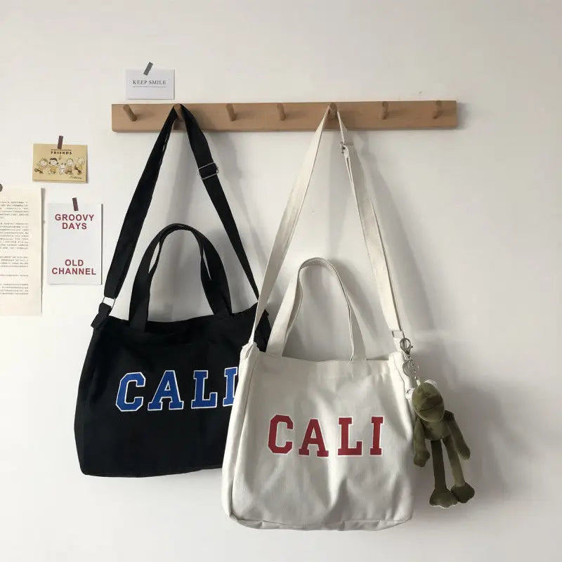 Female College Student Canvas Shoulder Bag Large Capacity
