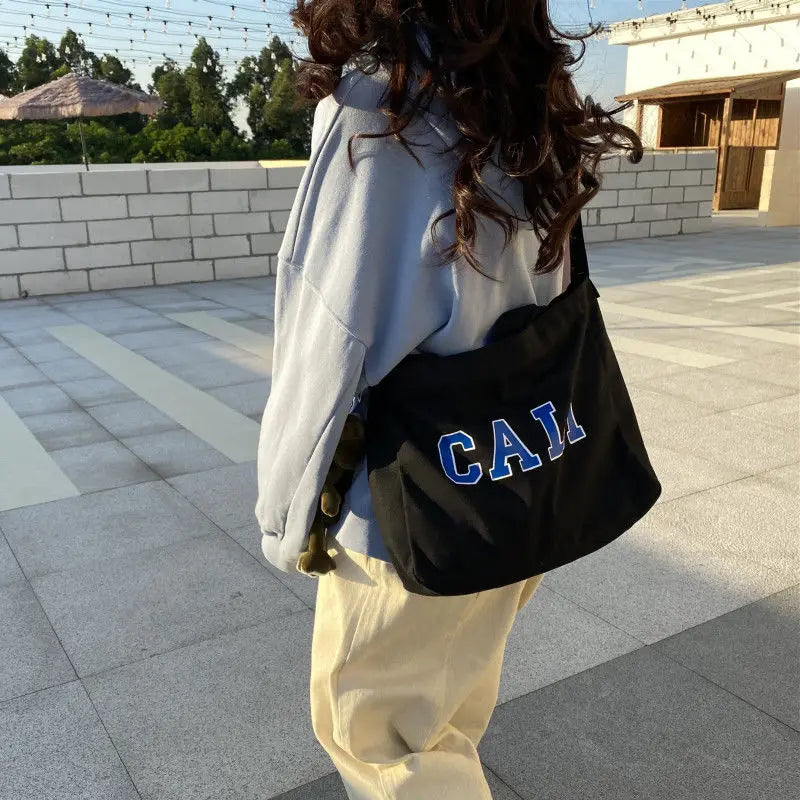 Female College Student Canvas Shoulder Bag Large Capacity
