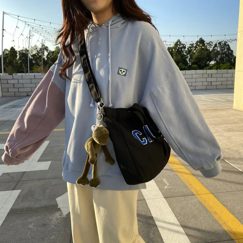 Female College Student Canvas Shoulder Bag Large Capacity