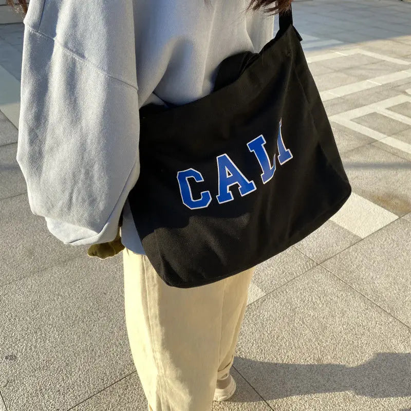 Female College Student Canvas Shoulder Bag Large Capacity