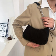 Corduroy Shoulder Bag Chain Handbag Tote Brown/Black/White