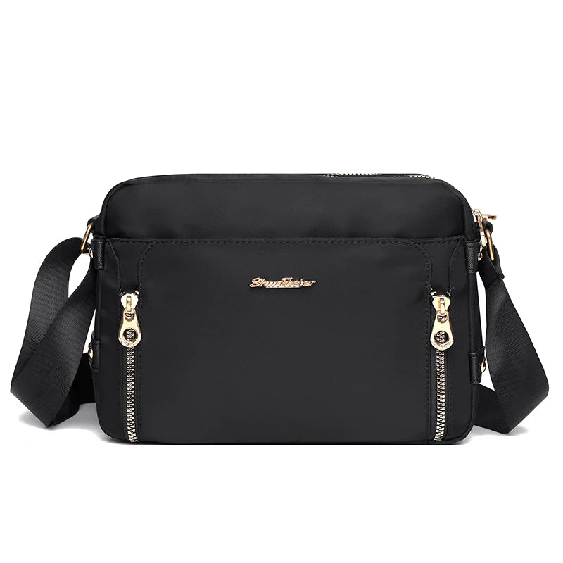 Female Crossbody Bag Solid Zipper Waterproof Nylon Shoulder Bag