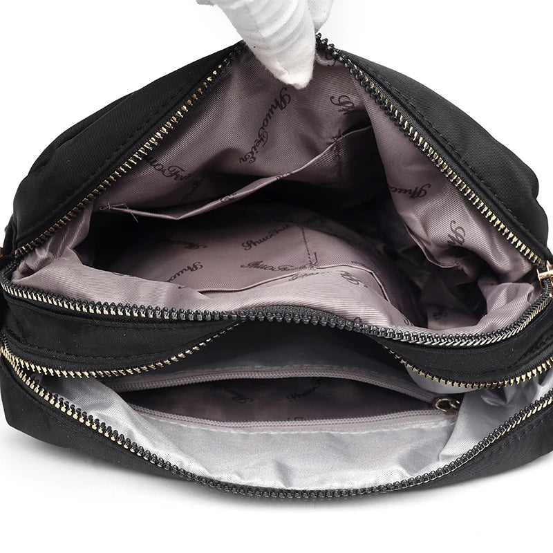 Female Crossbody Bag Solid Zipper Waterproof Nylon Shoulder Bag