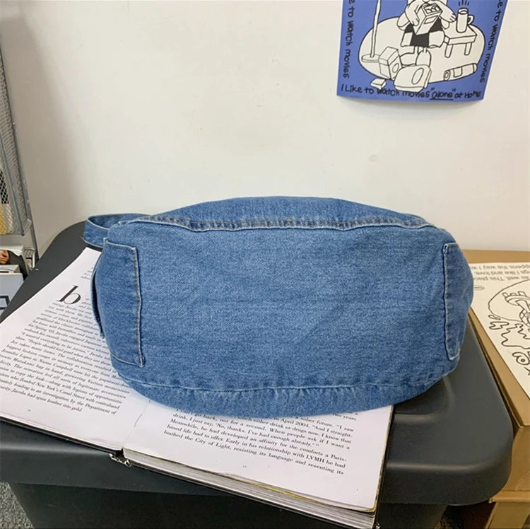 Women's Denim Fabric Hobo Shoulder Bag Slouchy Jeans Soft Medium Size