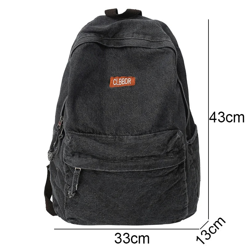 Female Denim Vintage College Backpack Student Girl Laptop School Bag