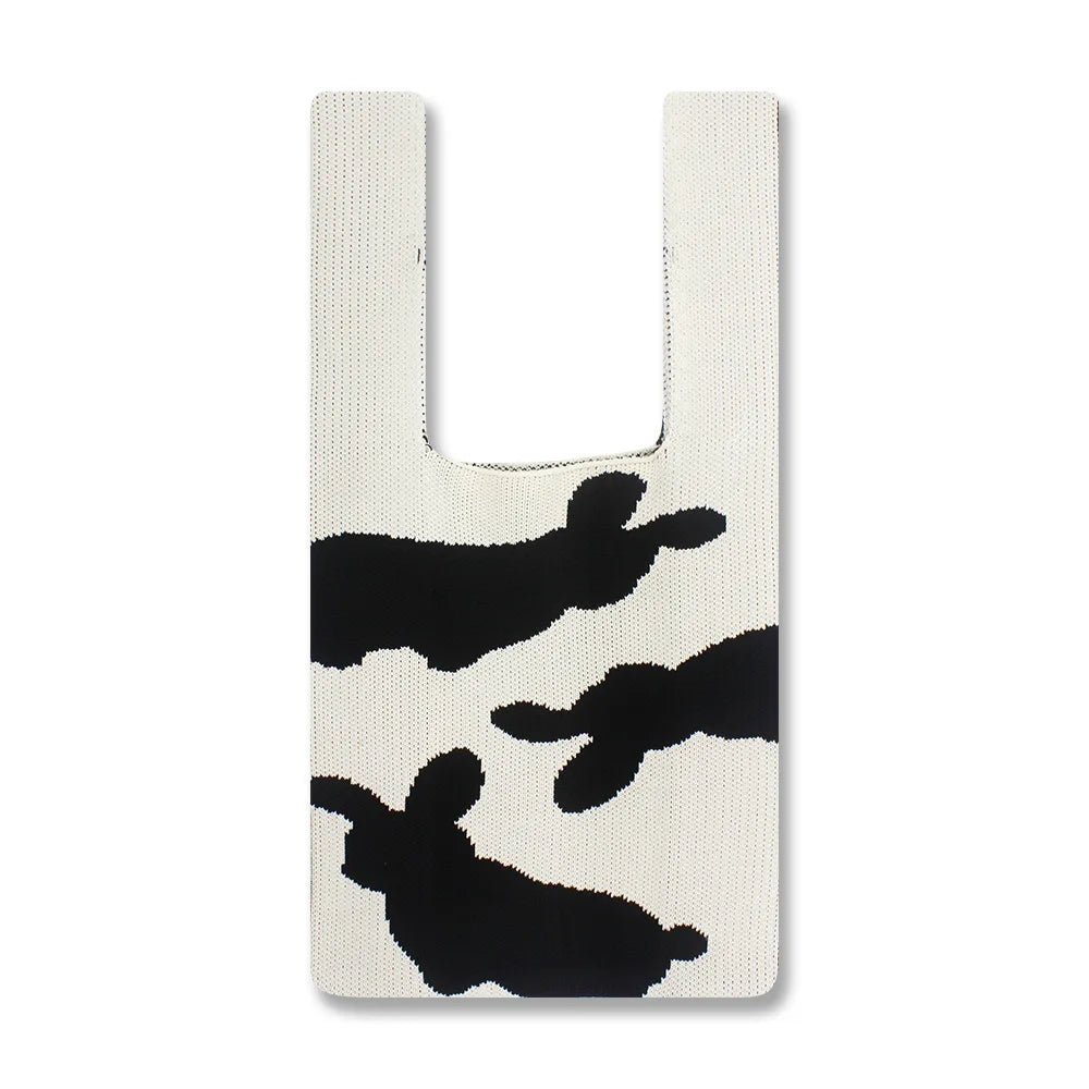 Female Easter Bunny Knitted Vest Shaped Tote Bag Vintage Stylish Crochet