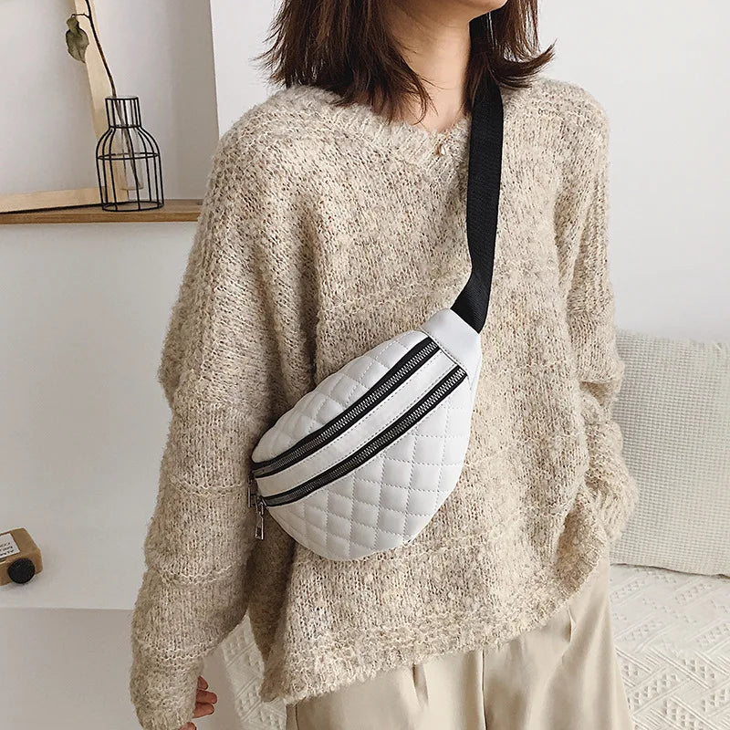 Female Fanny Pack PU Leather Belt Bags Banana Plaid Crossbody Bum Bags