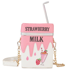 Strawberry Milk Box Chain Shoulder Bag Women Purses Handbags