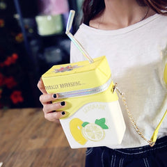 Strawberry Milk Box Chain Shoulder Bag Women Purses Handbags