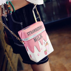 Strawberry Milk Box Chain Shoulder Bag Women Purses Handbags