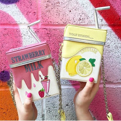 Strawberry Milk Box Chain Shoulder Bag Women Purses Handbags