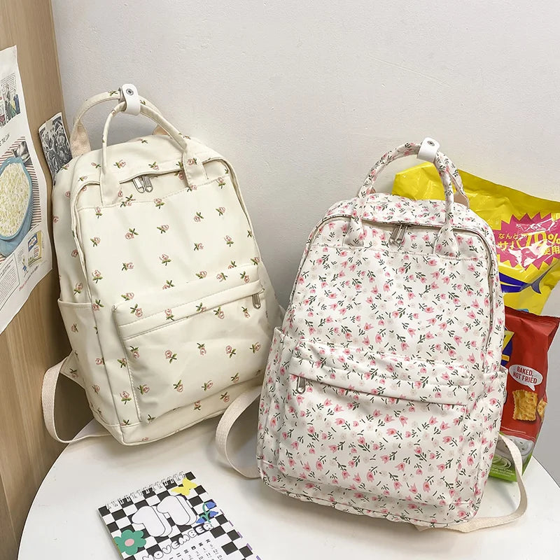 Floral Laptop Student Bag Girl Print Travel Book Backpack