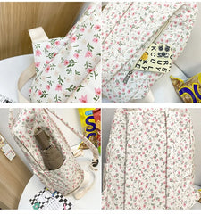 Floral Laptop Student Bag Girl Print Travel Book Backpack