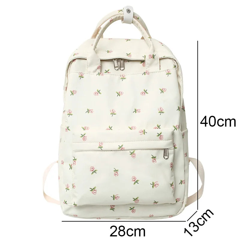 Floral Laptop Student Bag Girl Print Travel Book Backpack