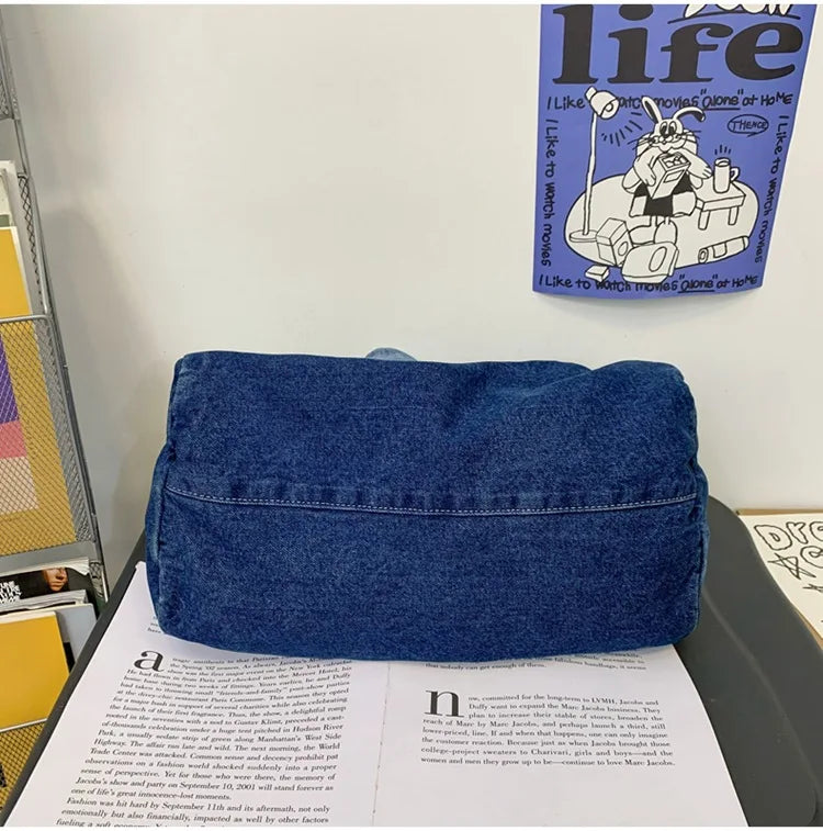 Female Gradient Denim Hobo Shoulder Bag Y2K Grunge Casual Street Sling Bag