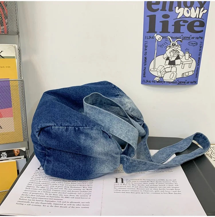 Female Gradient Denim Hobo Shoulder Bag Y2K Grunge Casual Street Sling Bag
