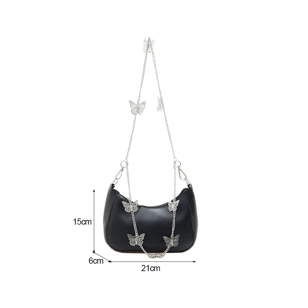 Butterfly Chain PU Leather Shoulder Bag for Shopping