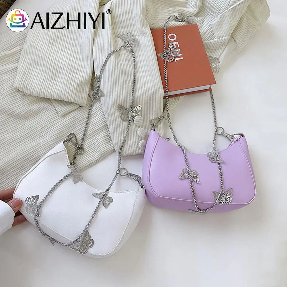 Butterfly Chain PU Leather Shoulder Bag for Shopping