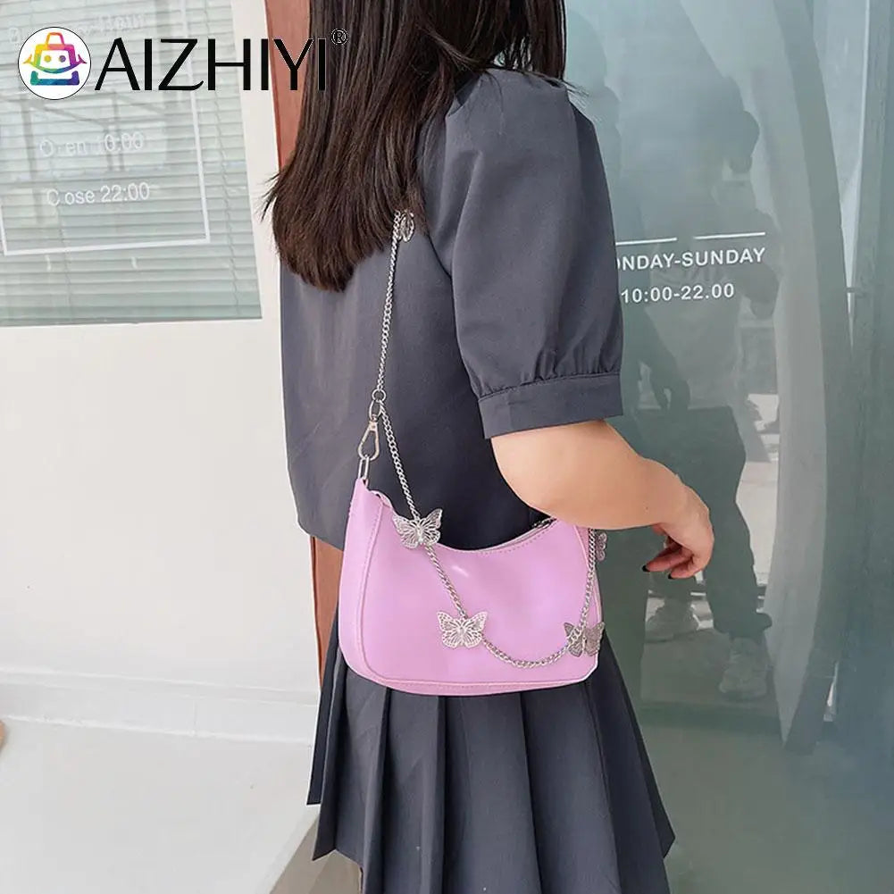 Butterfly Chain PU Leather Shoulder Bag for Shopping