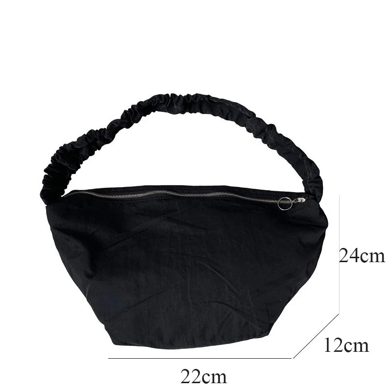 Women's Nylon Shoulder Bag Pleated Handbag with Zipper