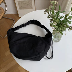 Large Nylon Shoulder Bag Ruched Purse Zipper Closure