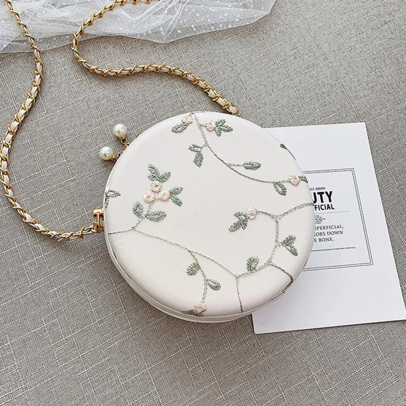 Women's Lace Circular Crossbody Bag Small Sling Shoulder Messenger Handbag