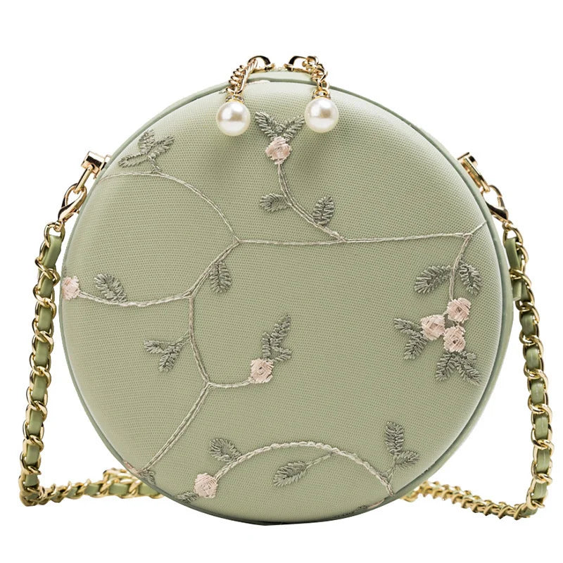 Women's Lace Circular Crossbody Bag Small Sling Shoulder Messenger Handbag