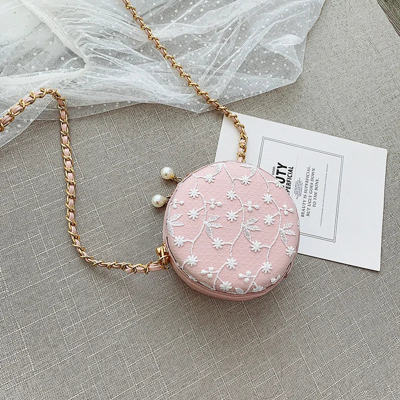 Women's Lace Circular Crossbody Bag PU Leather Handbag