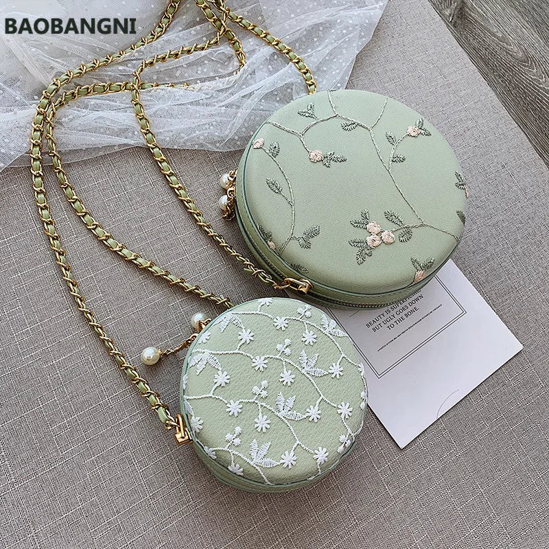 Women's Lace Circular Crossbody Bag PU Leather Handbag