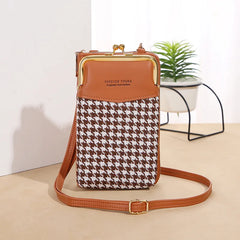 Women Leather Shoulder Bag Lozenge Pattern Messenger Bag Multi-function Purse