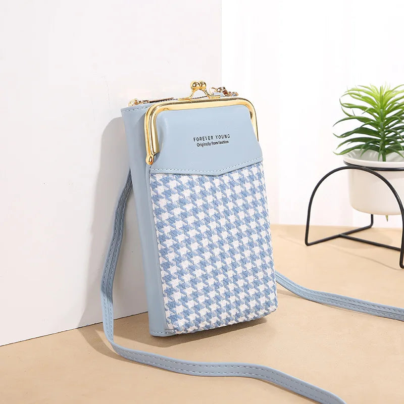 Women Leather Shoulder Bag Lozenge Pattern Messenger Bag Multi-function Purse