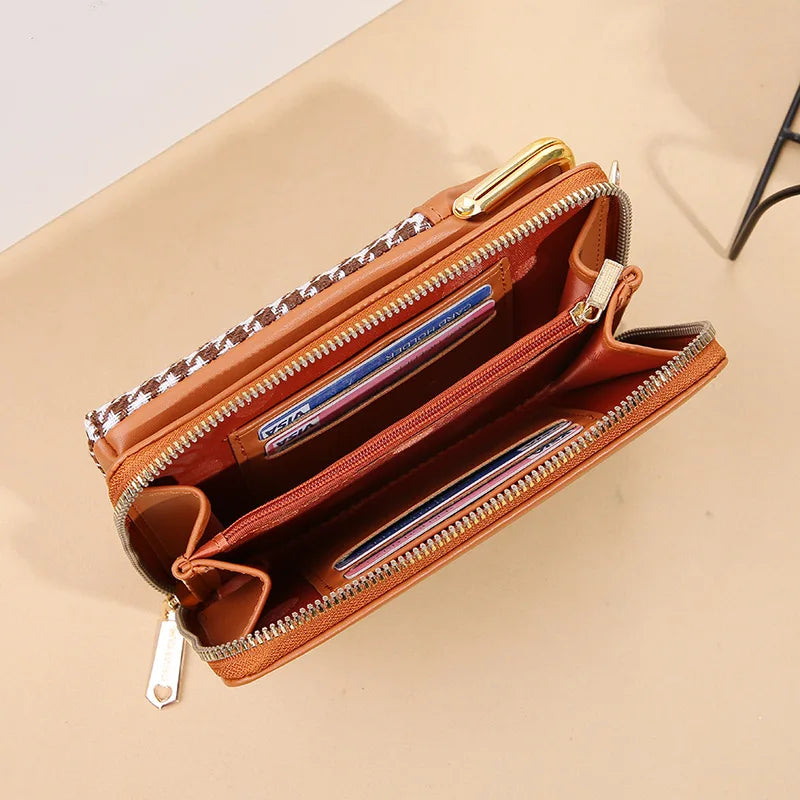 Women Leather Shoulder Bag Lozenge Pattern Messenger Bag Multi-function Purse