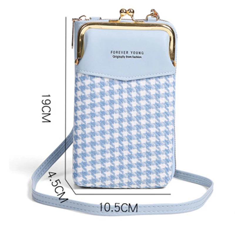 Women Leather Shoulder Bag Lozenge Pattern Messenger Bag Multi-function Purse