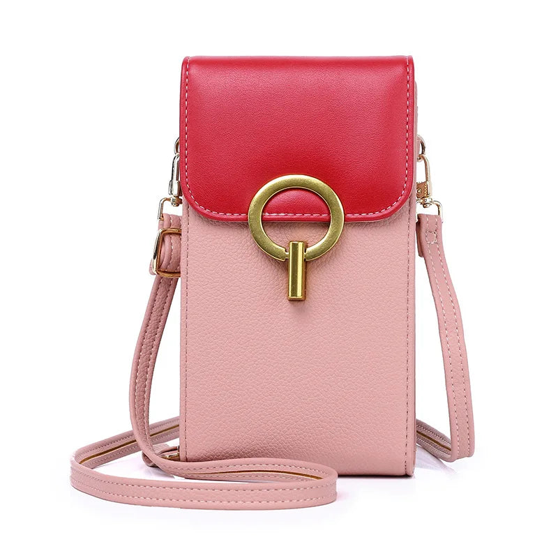 Women's Large Phone Messenger Bag Contrast Stitching Purse