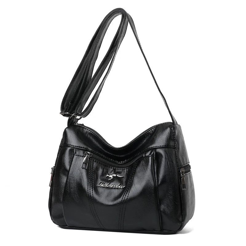 Women Pure Leather Messenger Purse Large Capacity Single Shoulder Bag
