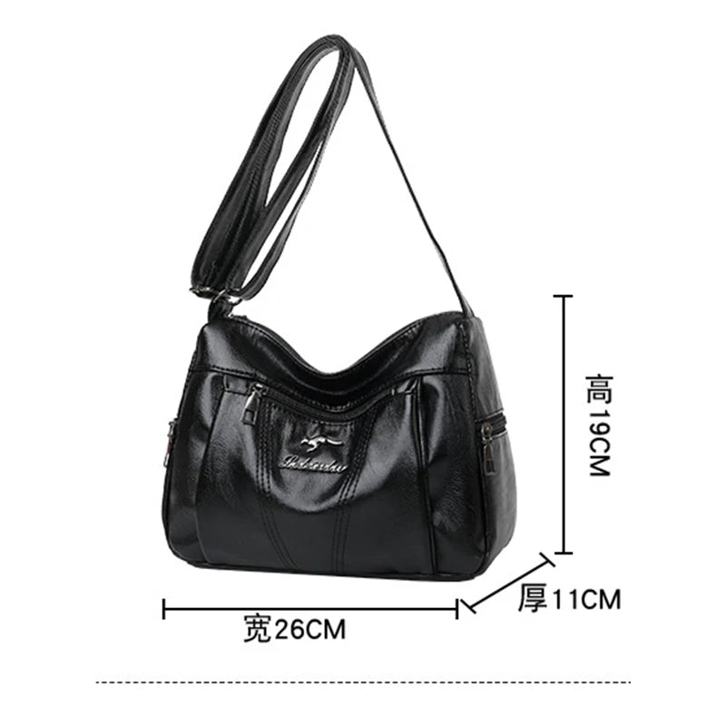 Women Pure Leather Messenger Purse Large Capacity Single Shoulder Bag