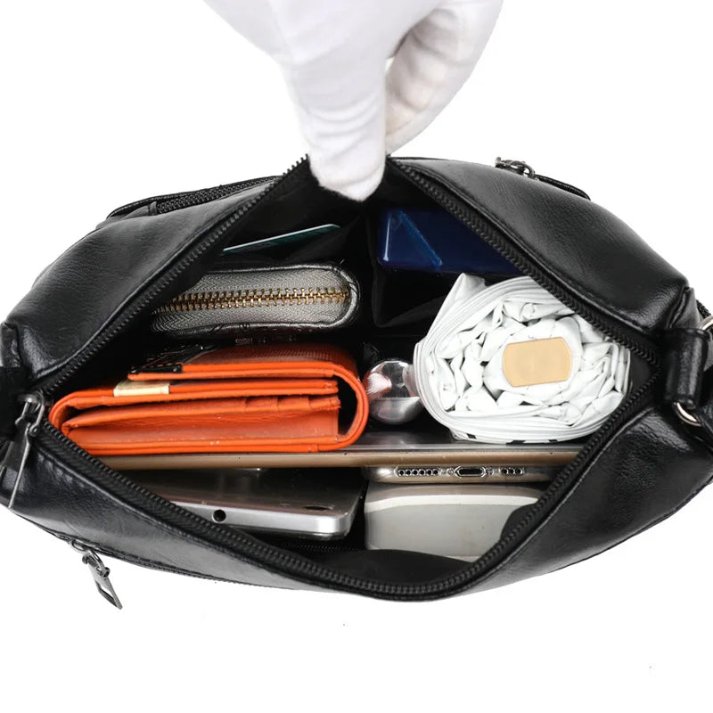 Women Pure Leather Messenger Purse Large Capacity Single Shoulder Bag