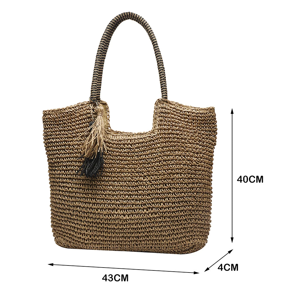 Women's Straw Tassel Shoulder Bag Large Capacity Beach Travel Handbag