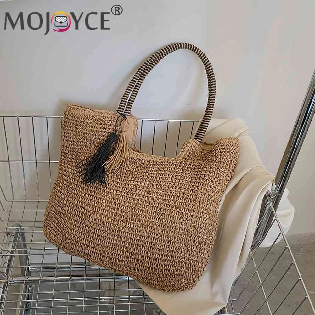 Women's Straw Tassel Shoulder Bag Large Capacity Beach Travel Handbag