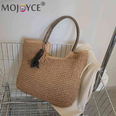 Women's Straw Tassel Shoulder Bag Large Capacity Beach Travel Handbag