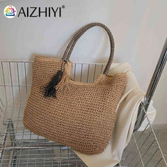 Women's Straw Tassel Shoulder Bag Beach Travel Handbag