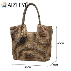Women's Straw Tassel Shoulder Bag Beach Travel Handbag