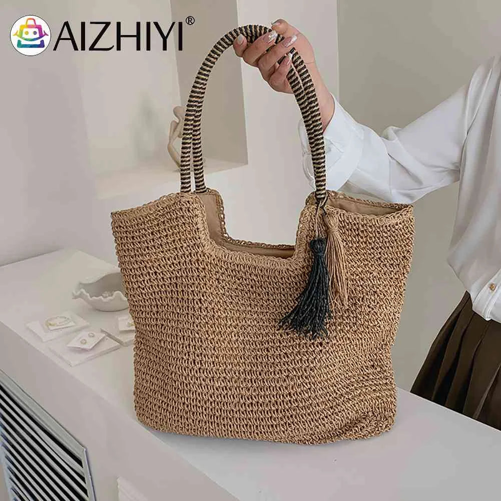 Women's Straw Tassel Shoulder Bag Beach Travel Handbag