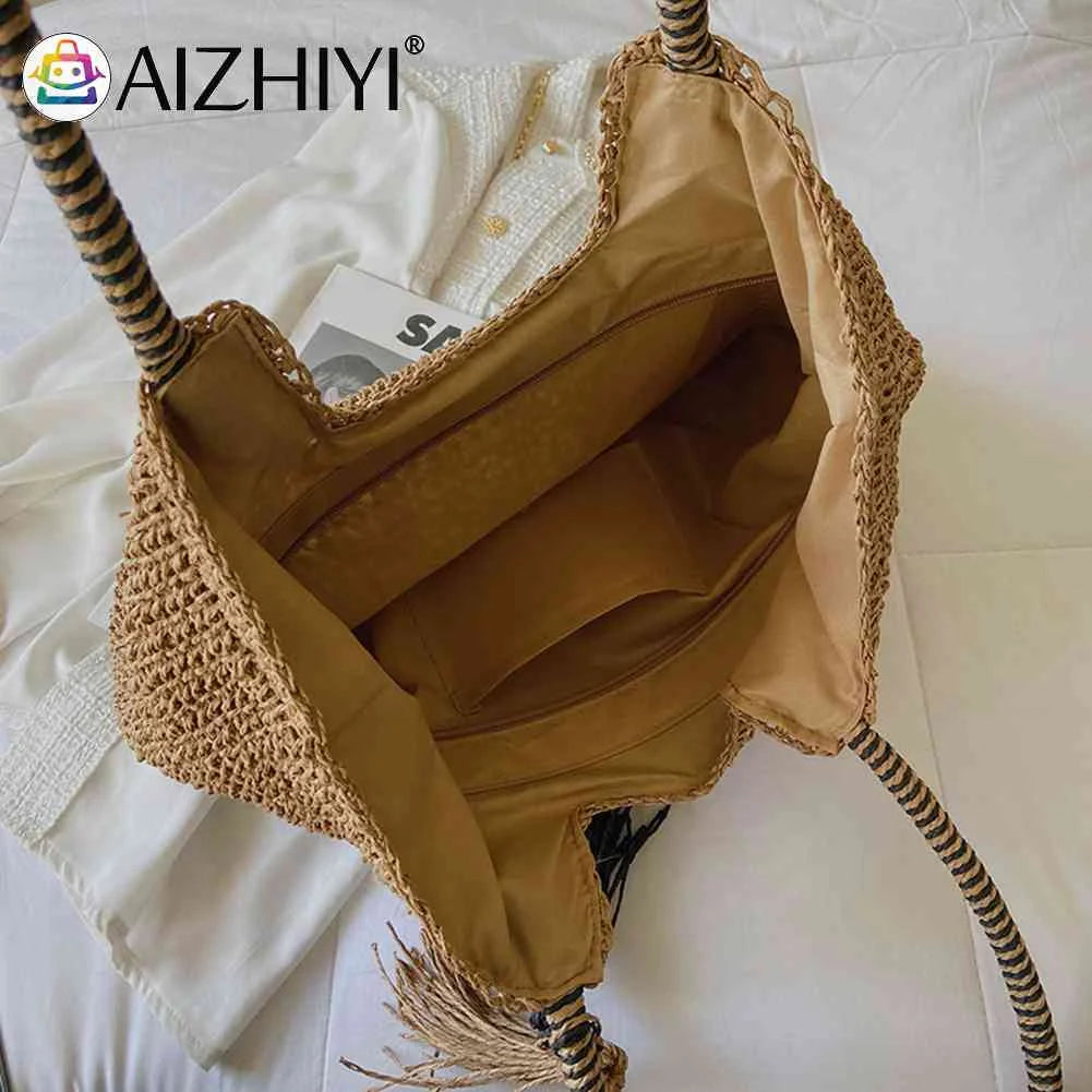 Women's Straw Tassel Shoulder Bag Beach Travel Handbag