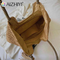 Women's Straw Tassel Shoulder Bag Beach Travel Handbag