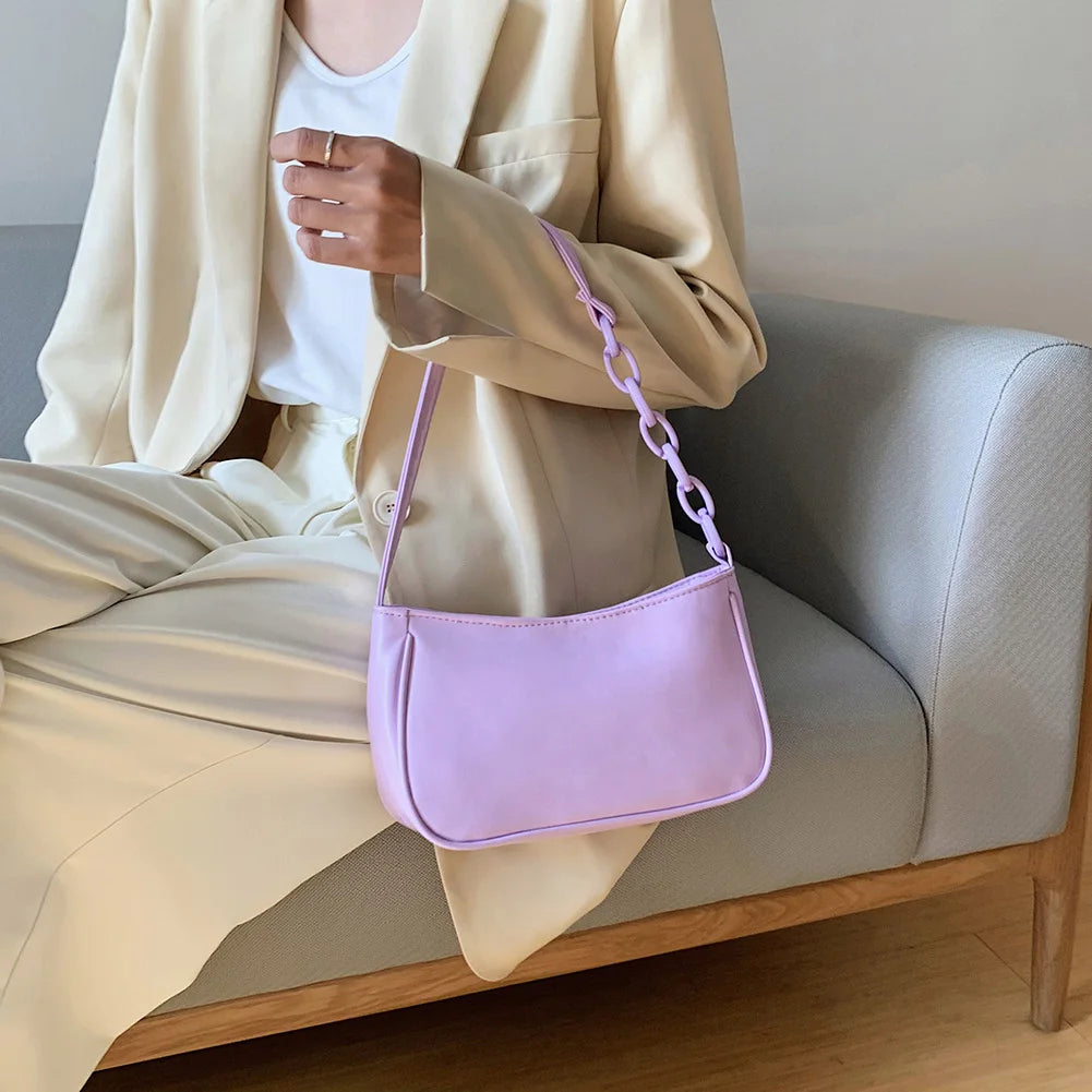 Women's Leather Chain Handbag Retro Casual Tote Shoulder Bag