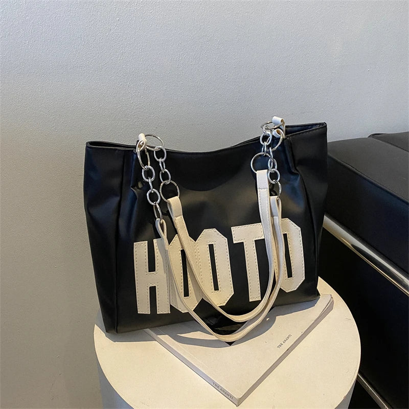 Women's Letter Handbag Bucket PU Shoulder Bag Large Capacity Messenger