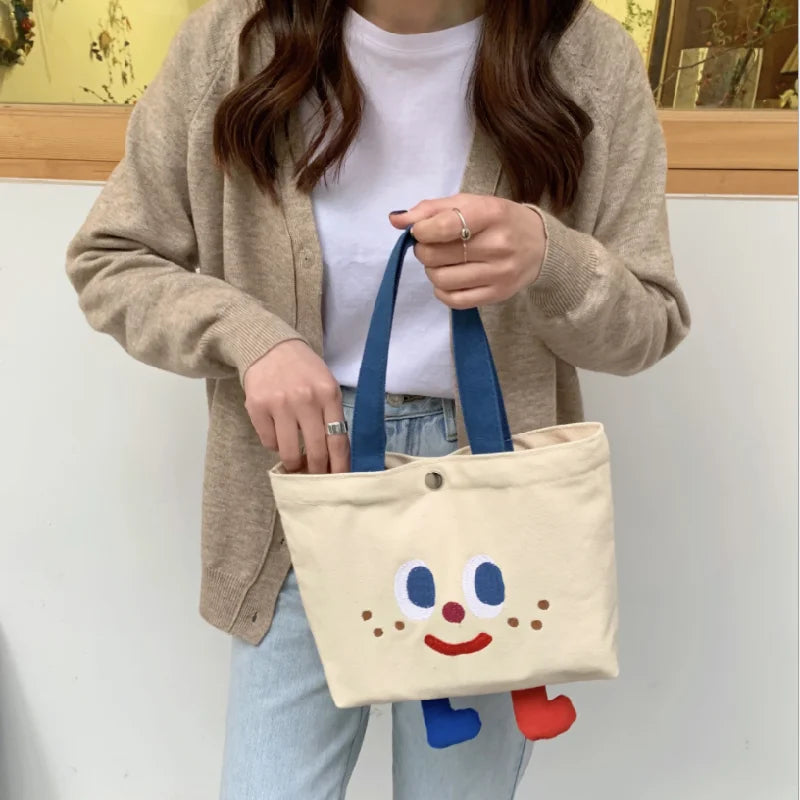Ins Embroidery Mini Canvas Lunch Bag for Women
